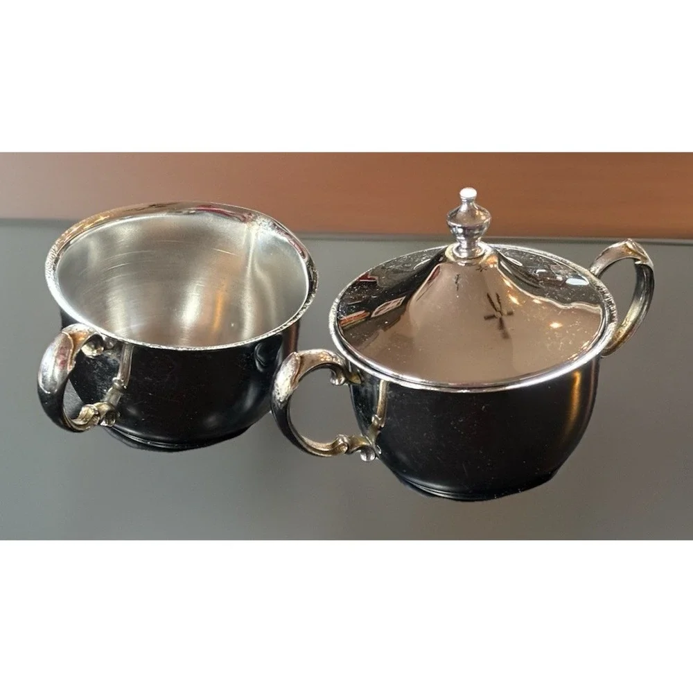 Vtg Danny Wilson Original Chrome Creamer & Sugar Bowl w Lid Set Stainless USA